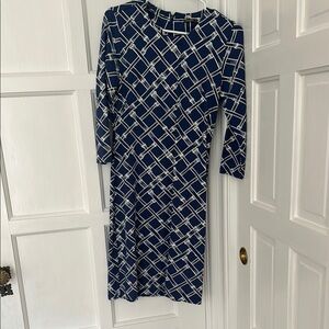 J. McLaughlin Navy and White Patterned Long Sleeve Dress